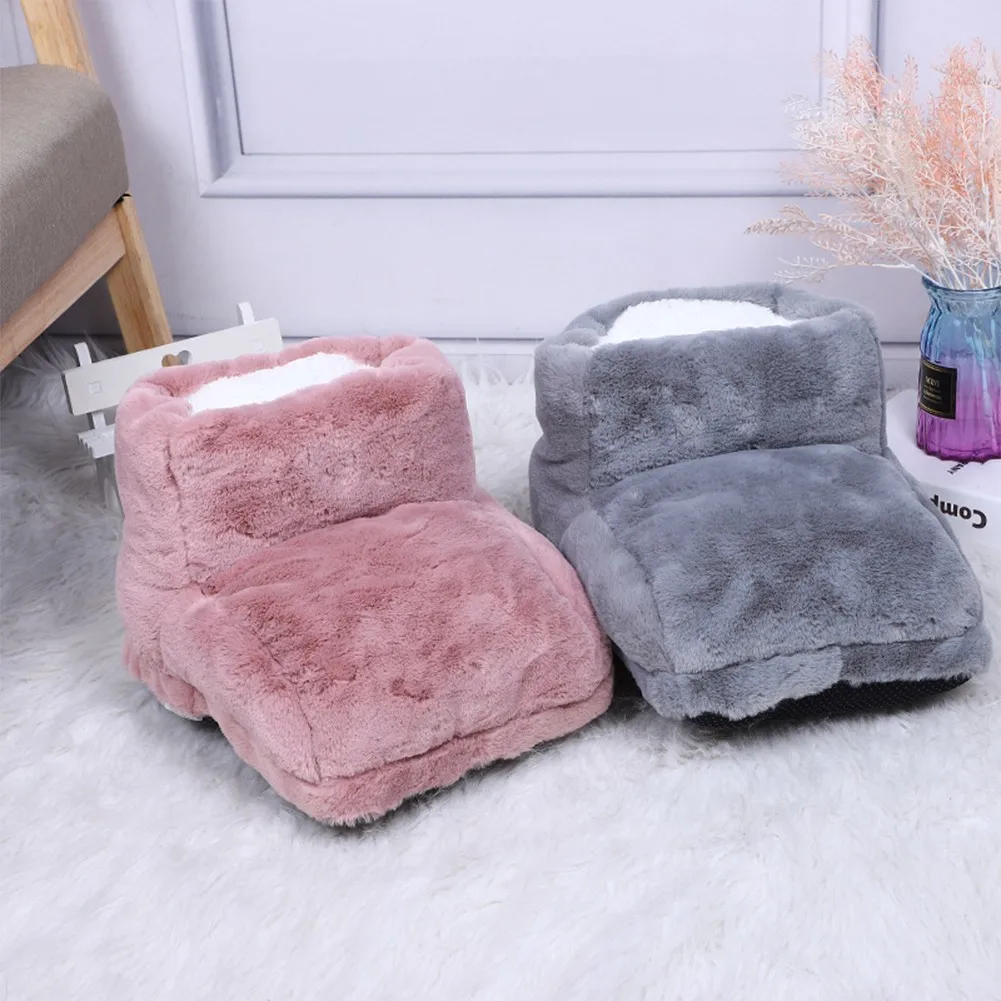 

Pink Electric Heated Foot Warmer Shoes USB Charging Winter Plush Snow Boots Home Bedroom Heating Slippers For Women Men