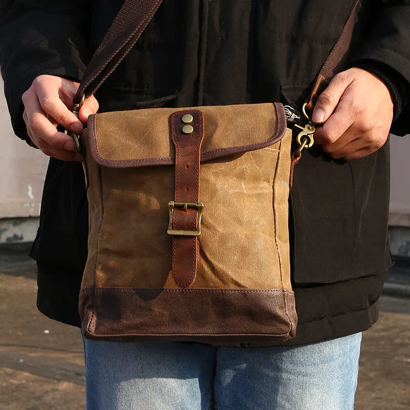 

Men Oil Wax Canvas Leather Crossbody Bag Men Military Army Vintage Messenger Bags Shoulder Bag Casual Travel Bags