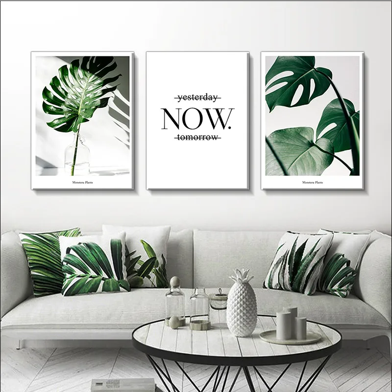 

Green Plant Poster, Modern Simple Green Leaf Canvas Painting, Letter Mural, Waterproof Printing, Home Decoration Painting