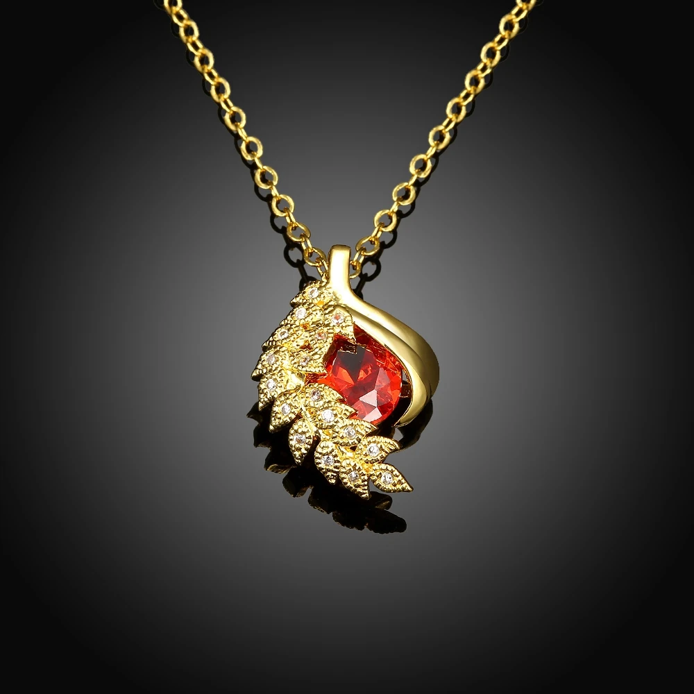 

INALIS Golden Leaf Necklaces Plant Romantic Fashion Red Zircon Women Pendant Necklace Valentine Day Gift For Girlfriend Surprise