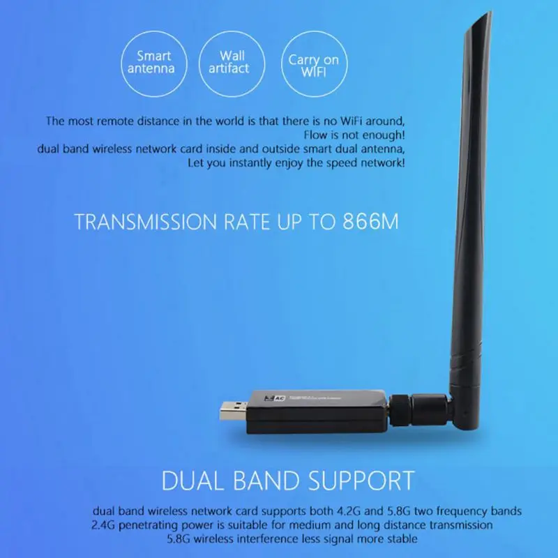

W50L-5DB Dual Band 2.4G/5G WiFi USB3.0 Adapter RTL8812AU Chip Wireless AC High Gain Antenna Net-work Card for Desktop Laptop