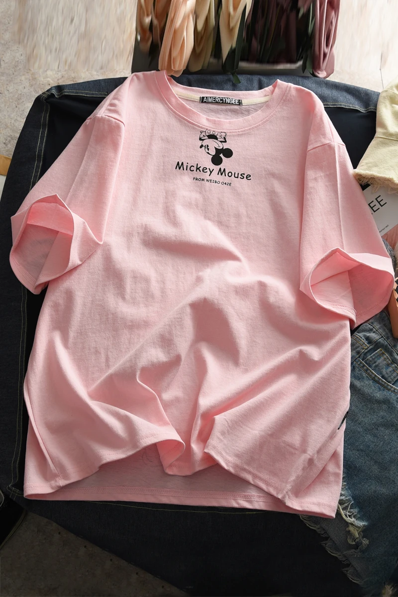 

Disney Mickey Mouse Women's Cartoon T-shirt Loose Casual O-Neck Korean Clothes Kawaii Harajuku Clothing Womens Long Sleeve Tops