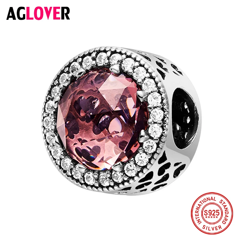 

AGLOVER 100% 925 Sterling Silver Round Zircon Beads Suitable For Glamour Woman Diy Bracelet Anklet Jewelry Accessories Genuine
