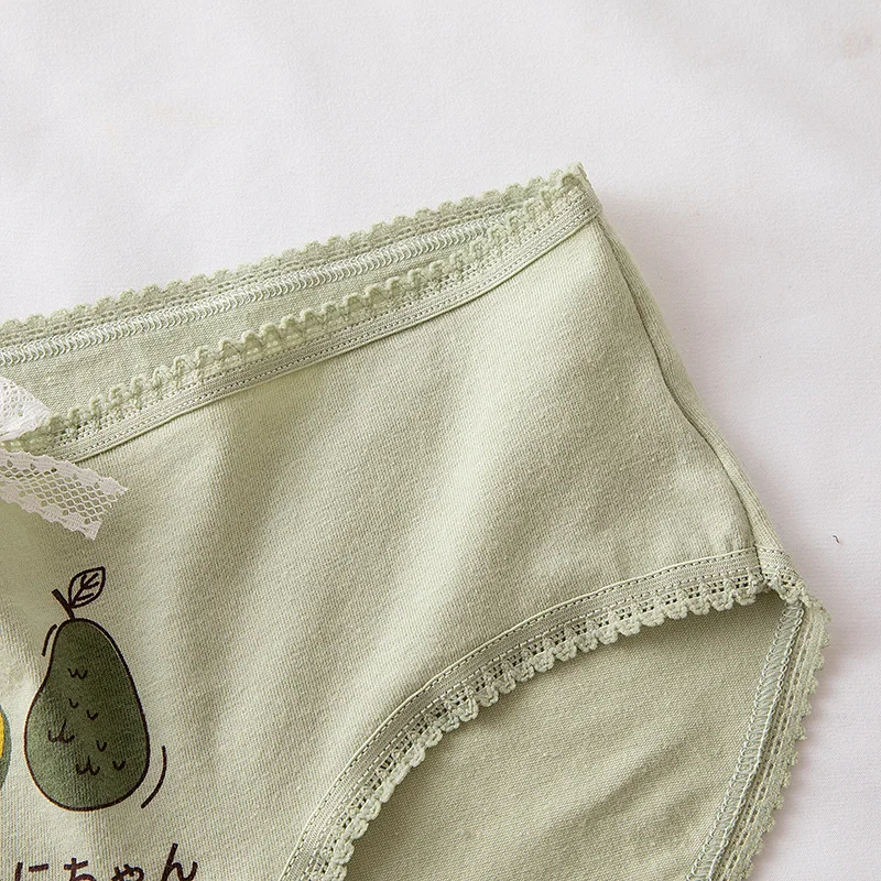 

Underpants Briefs Mid Waist Lingerie Avocado Print Panties Underwear Cotton Briefs Cute Bow Mid-Rise Underpants Briefs Green New