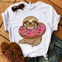 sloth donut t shirt women clothes 2019 white shirt print harajuku vogue sloth tshirt female kawaii streetwear sloth t shirt tops