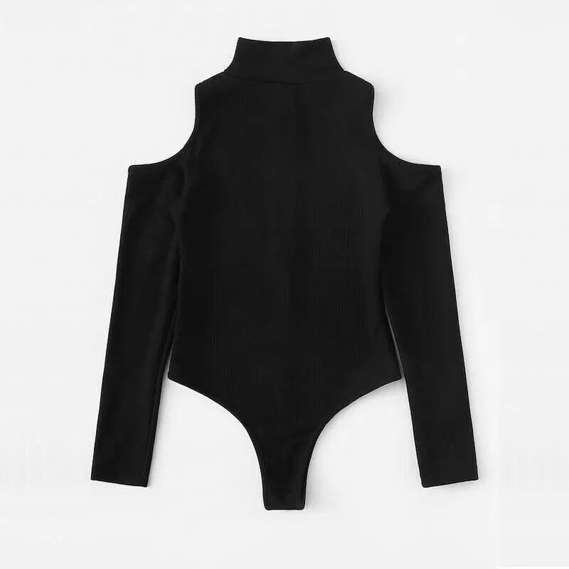 Модный осенний женский комбинезон с высоким воротником боди трико открытыми