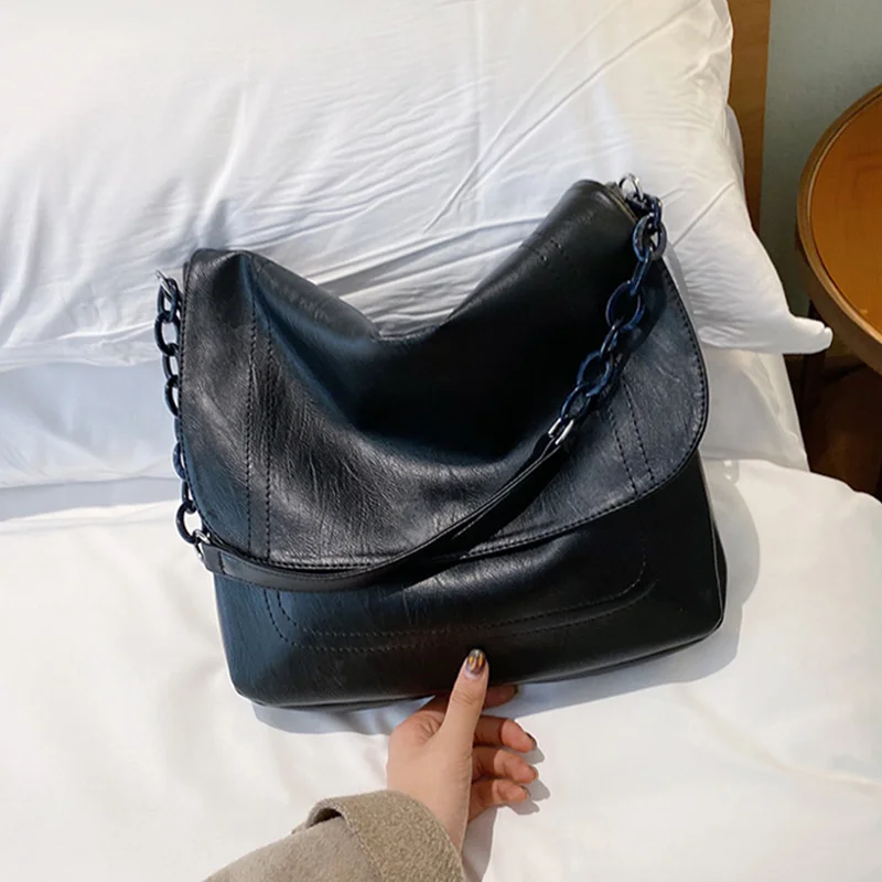 

NEW Arrival Black Leather Shoulder Bags Woman Chains Handbag Lady Simple Brand Female Bag Crossbody Messenger Bag Purse Dropship
