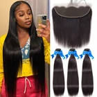 Перуанские прямые волосы, 3 пряди кружевной фронтальной застежкой, 13x4, средние коричневые, свободные, от уха до уха, предварительно выщипанные волосы Remy