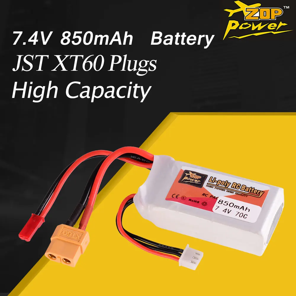 Литий полимерная батарея ZOP Power 7 4 В 11 1 850 мАч 70C 2S JST XT60 перезаряжаемая для