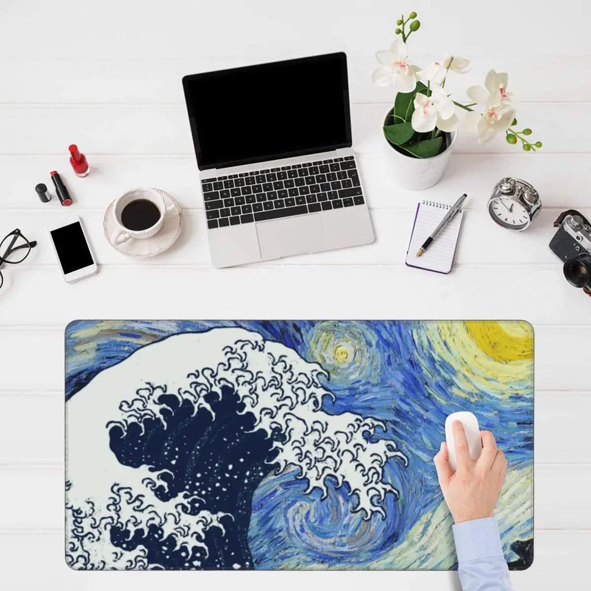 

Great Wave Off Kanagawa Starry Night Keyboard Mouse Mat Mousepad Van Gogh Japanese Art Big Laptop Rubber Computer Mouse pad