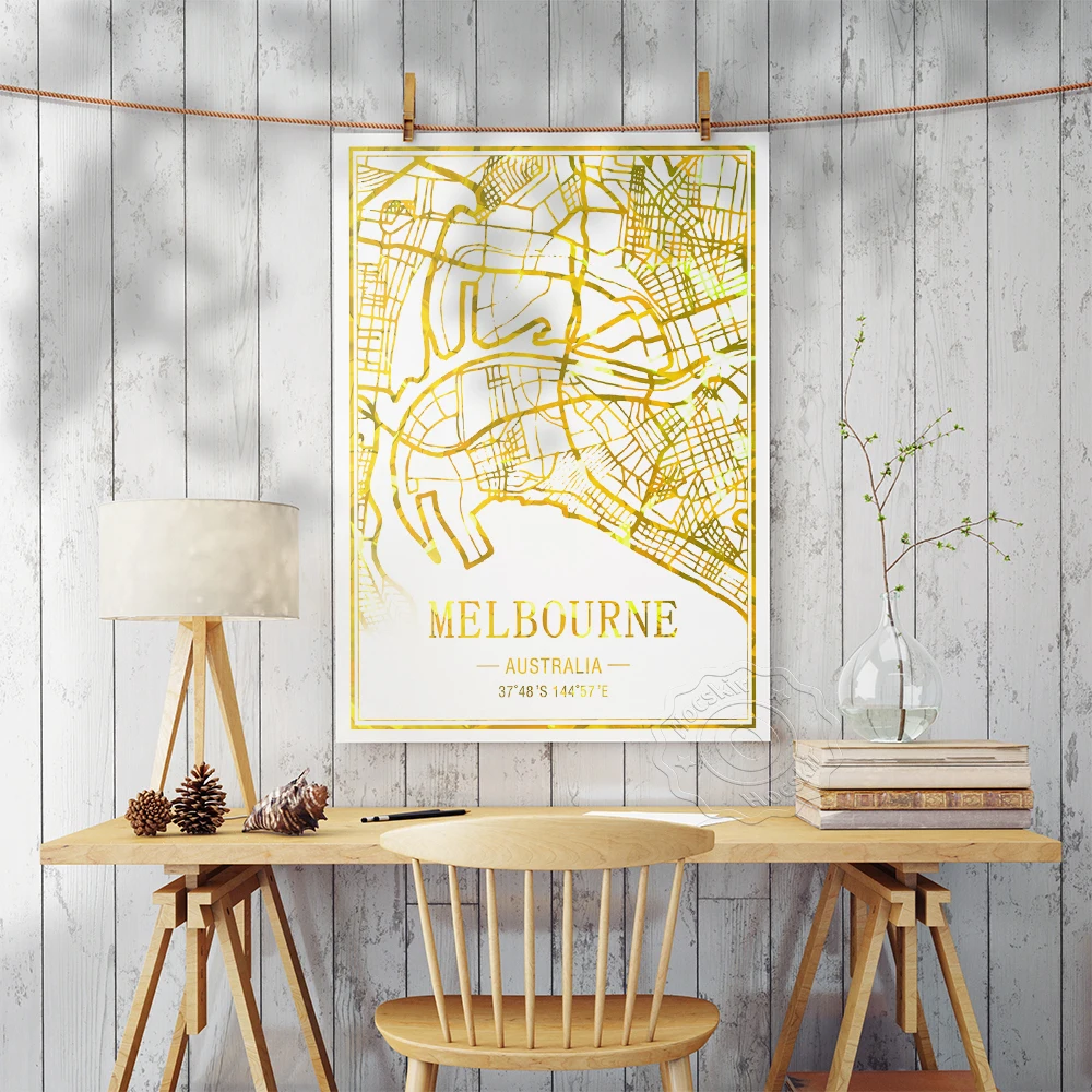 Мельбурн Австралия художественная карта плакат город Тавель линий принты