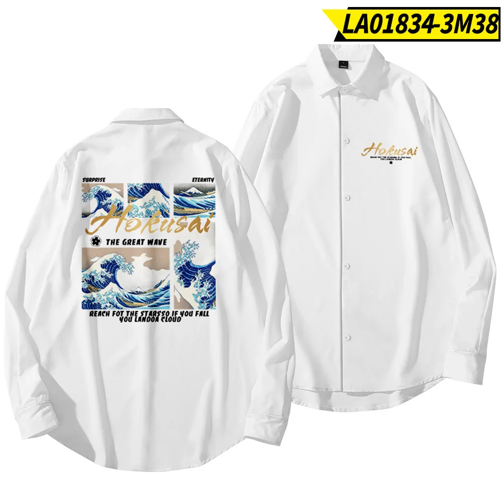 

Summer Autumn Men's Long Sleeve Printed Vacation Plus Size Casual Stand Collar Button Loose Shirt Apparel Comfort Tops