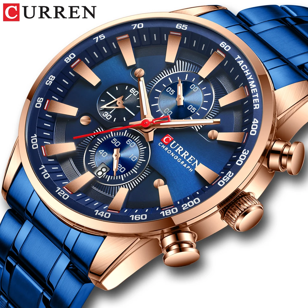 

New Chronograph Quartz Men's Watch CURREN Stainless Steel Date Wristwatch Clock Male Luminous Watches Relogio Masculino 2021