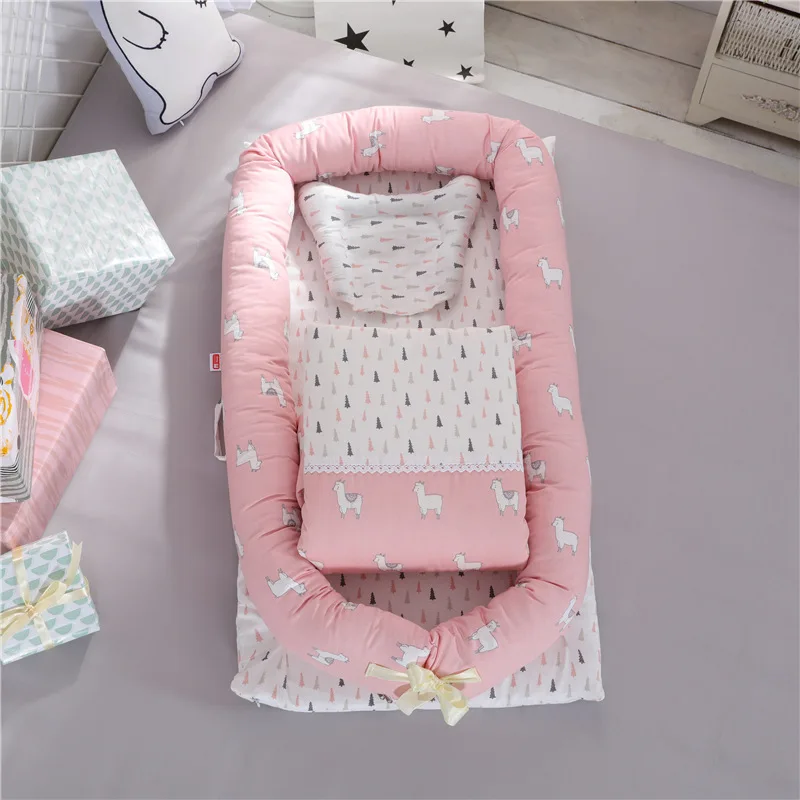 55x90cm Newborn Baby Nest Bed Portable Crib Travel Bed Baby Nest Bassinet Bumper with Pillow Cushion Cotton Babynest Bassinet