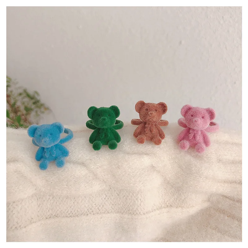 Милые флокированные кольца медведя для девочек Kawaii забавные плюшевые животные