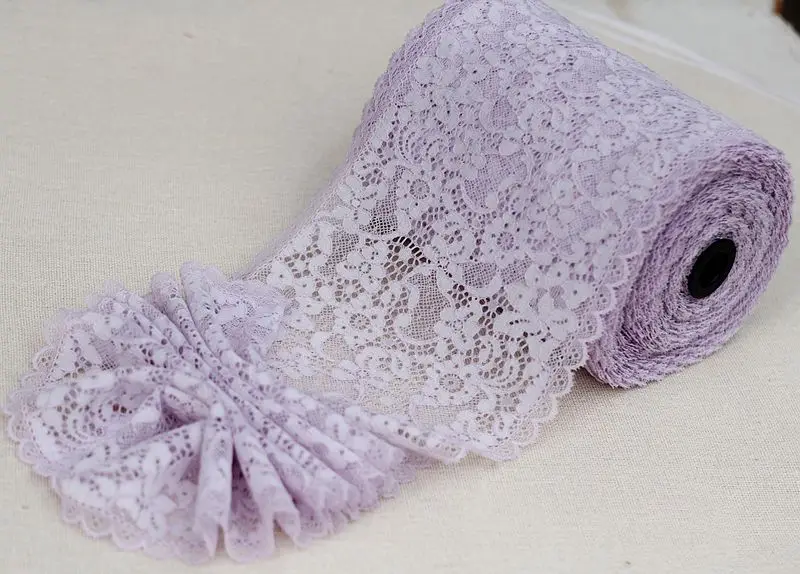 

16cm wide 2 yds/lot, Handmade Hair Decoration Wide Elastic Stretch Lace Trim wedding dress skirt lace trim