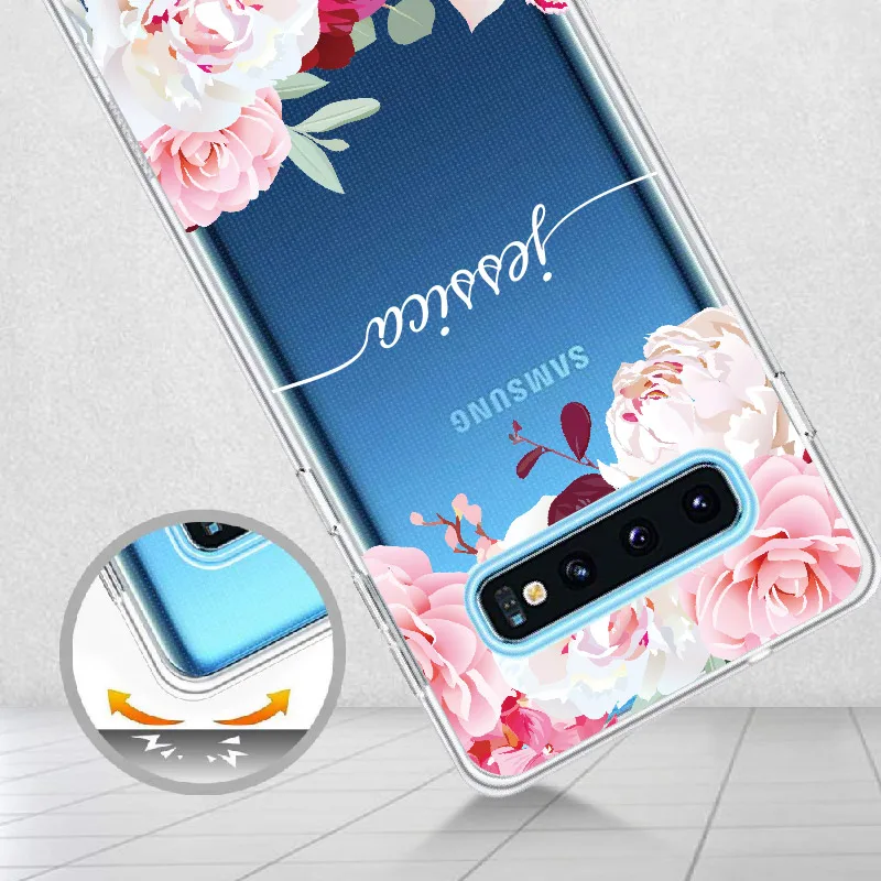 

Personalized Custom Initial Name Floral Phone Case For Samsung Galaxy Note 8 9 10 A7 A8 S8 S9 S10 S20 Plus Soft Protective Case