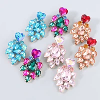 fashion metal glass heart shaped flower earrings womens popular exaggerated dangle earrings party accessories