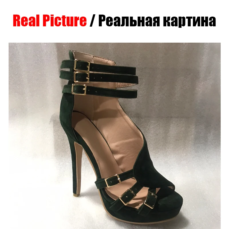 

Brand Design Big Size 35-47 Sexy Belt Buckles Women Shoes Woman Flock Platform Summer Party Super High Heels Shoes Woman Sandals