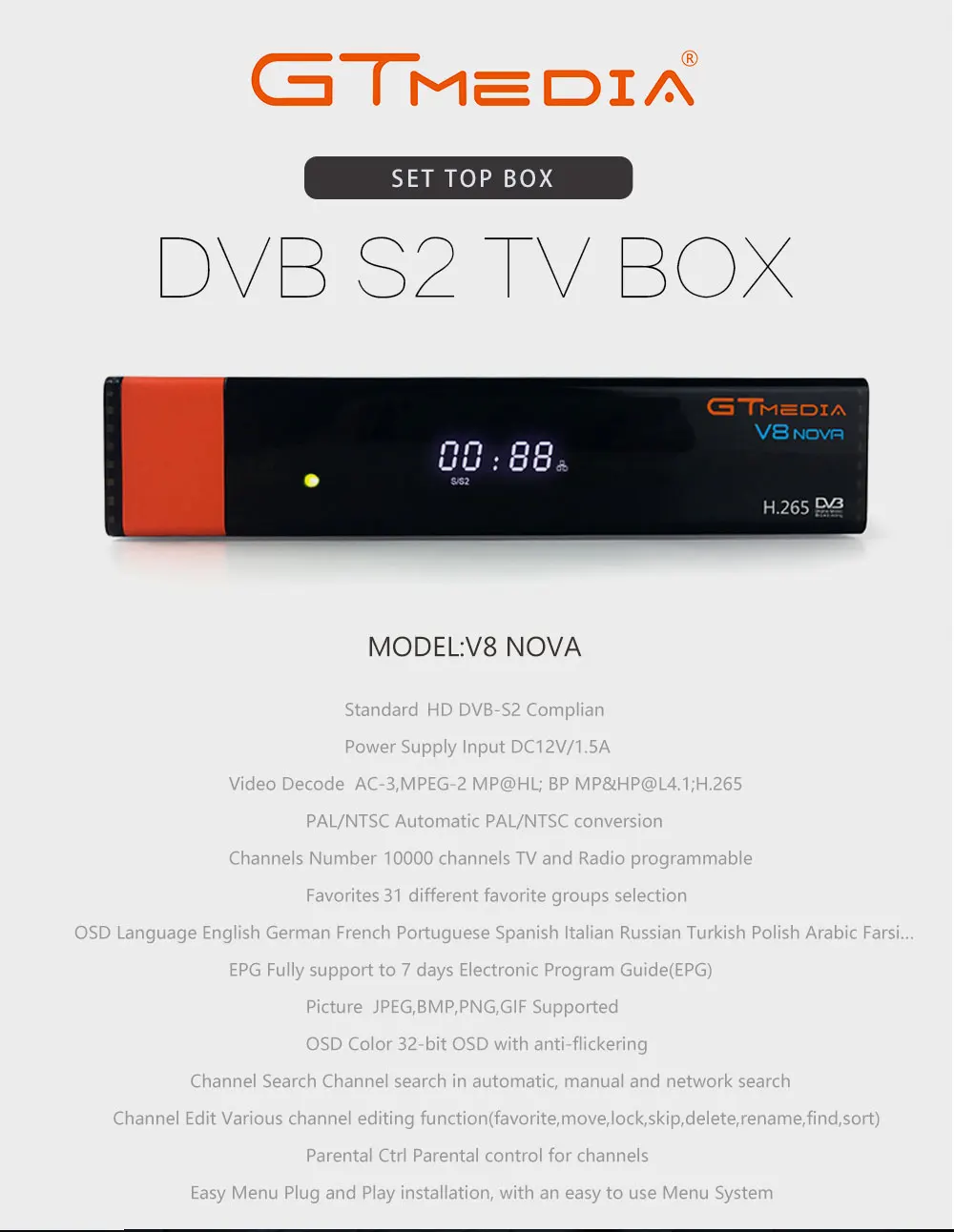 GTMEDIA DVB S2 V8 Nova HD 1080p H.265 спутниковый ТВ приемник Поддержка YouTube CCCAM DVB S2 V8 приемник+ бесплатно 1 год Европа CCCAM