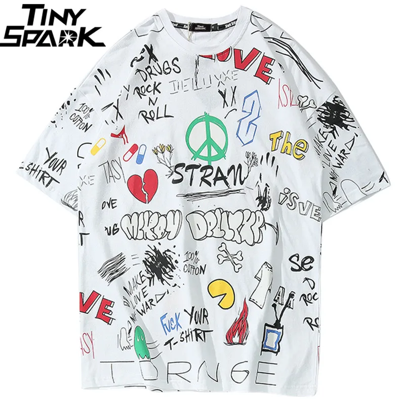 Хип Хоп Футболка уличная Мужская Harajuku граффити футболки 2019 Летняя мода Swag