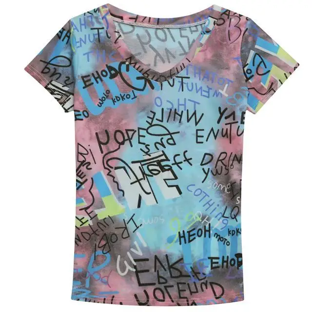 

European station Jacket Woman Summer Thin breathable quick-dry v Collar half-sleeve shirt European fashion printed short sleeve
