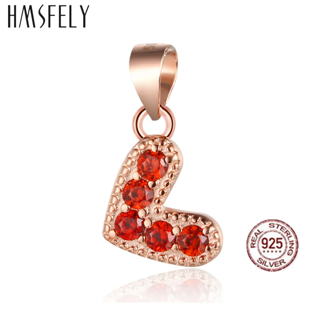 

HMSFELY Real 925 Silver Rose Gold Zirconia Heart Pendant DIY Bracelet Accessories Dangles For Girl Charm Necklace Jewelry Making