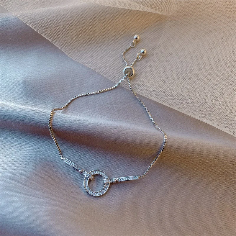 Круглый браслет с подвеской блестящий кристалл корейский стиль для женщин