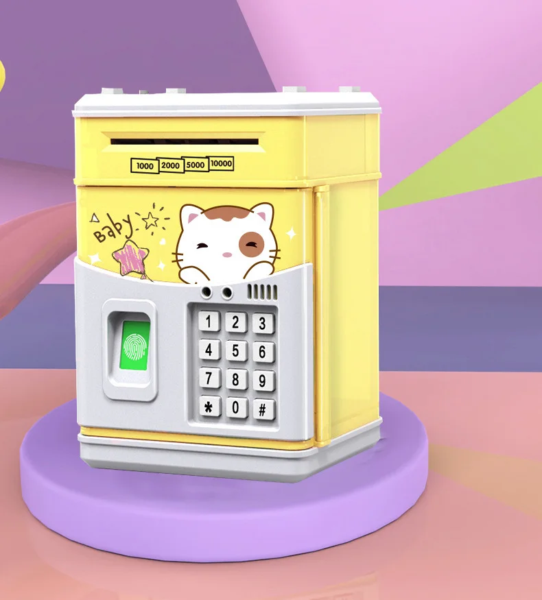 

Electronic Piggy Bank Fingerprint Sensing Password Money Boxes Cash Coins banknote ATM Saving Box pink Automatic Deposit Gift