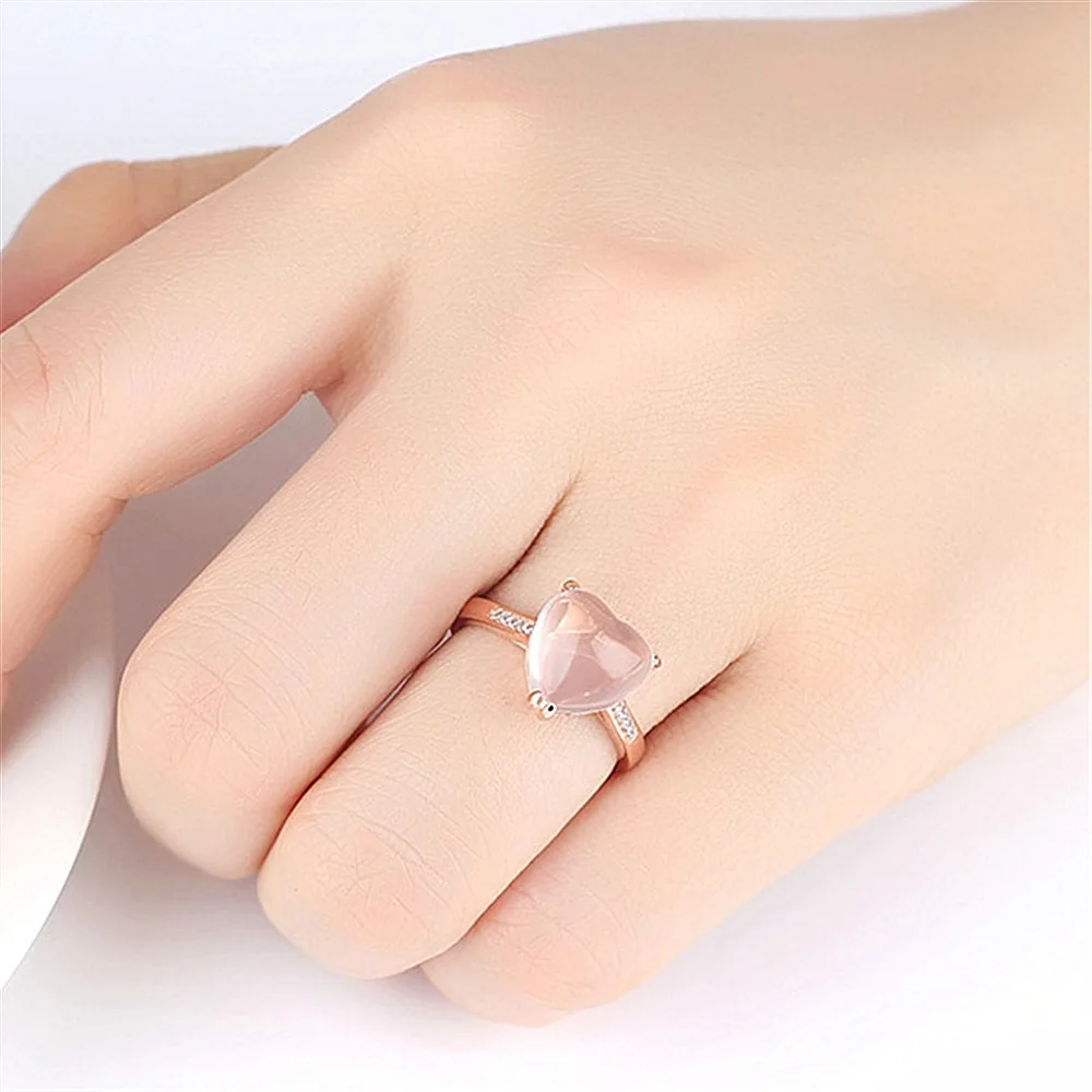 MOONROCY розовое золото кольцо из опала Росс кварцевый кристалл сердце ювелирные