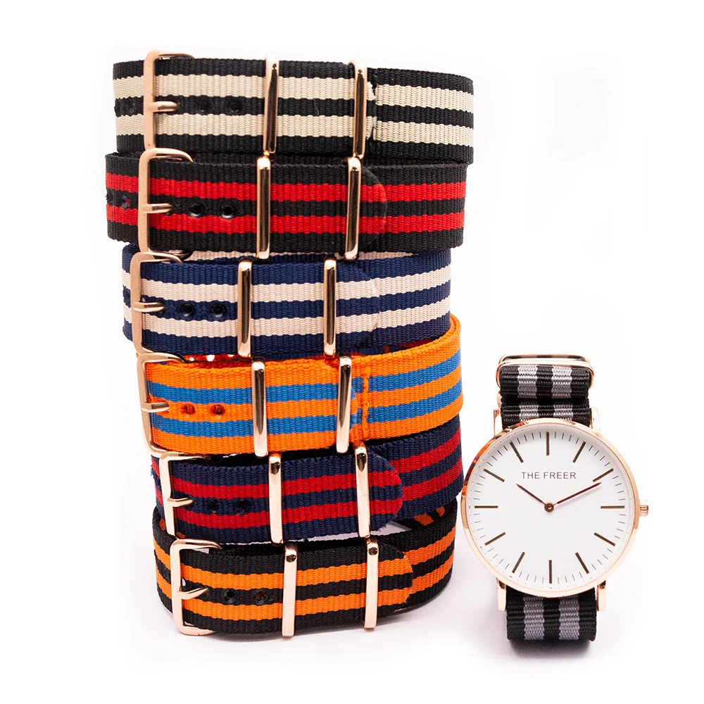 

Rose Gold Pin Buckle Nylon Band 18MM 20MM 22MM 24MM Luxury Fashion Watch Replacement Strap Available in Multiple Colors