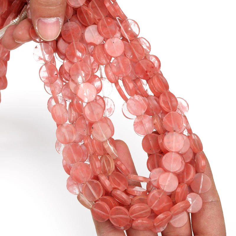 

Pink color Flat Round Natural Stone Beads Spacer loose Beads For Jewelry Making Diy bracelets necklace Spacer Beads Wholesale