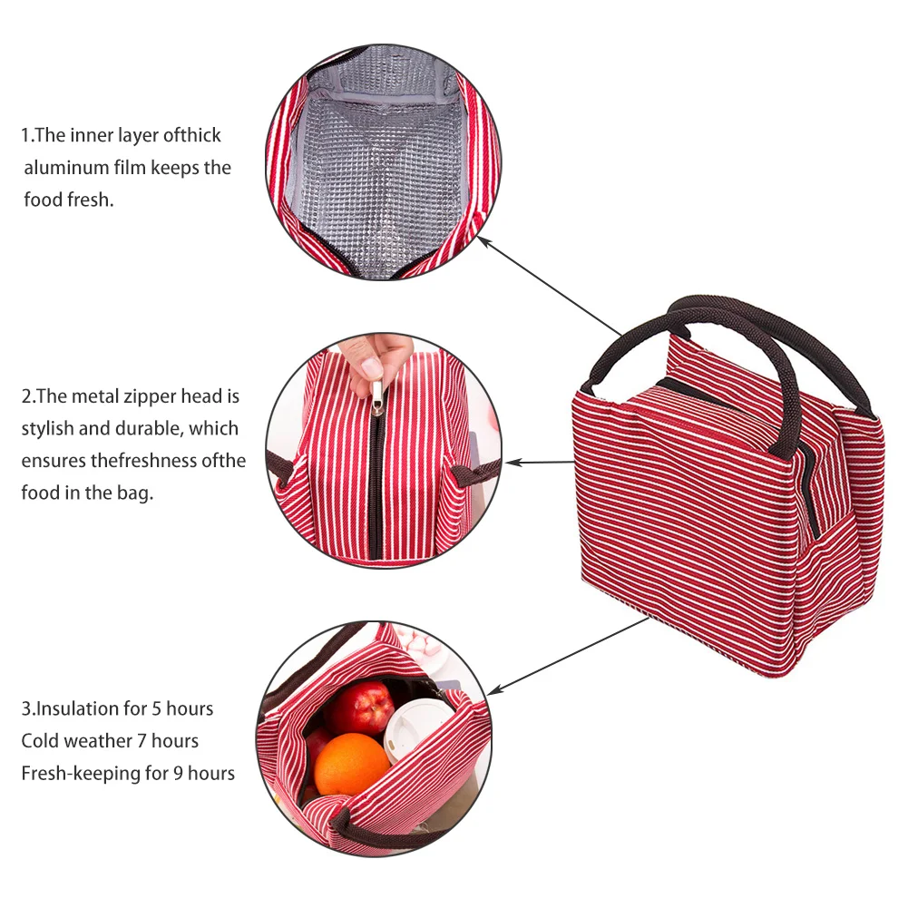 Полосатая сумка для ланча из ткани Оксфорд алюминиевой фольги плотная