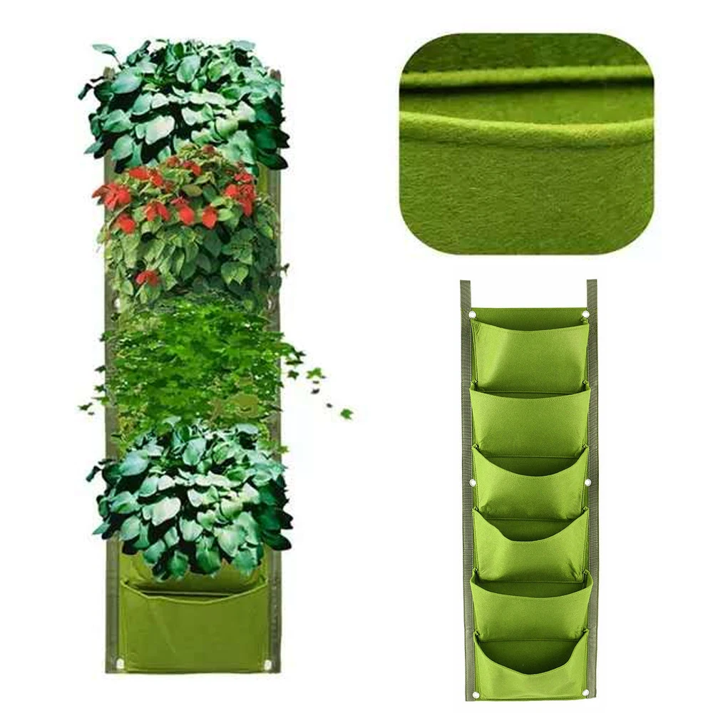 

Vertical Hanging Garden Planter Flower Pots Layout 6 Pockets Waterproof Wall Mount Hanging Flowerpot Bag Indoor Outdoor Use