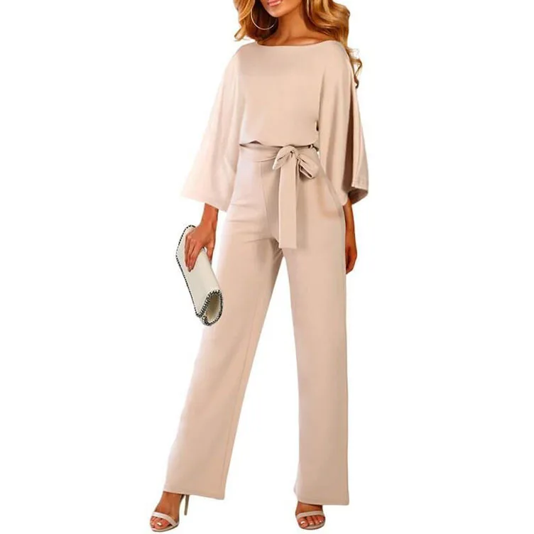 New jumpsuit women 2021 fashion pants bat long-sleeved lace-up one-piece trousers female plus size loose casual streetwear