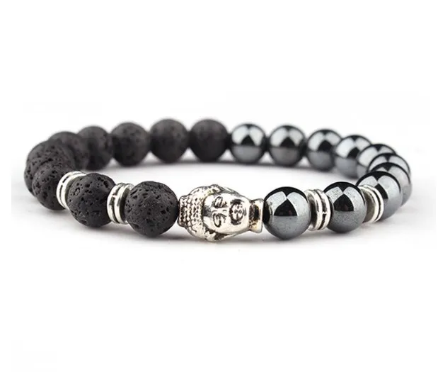 

8 мм многоцветный Чакра Исцеление Рейки Будда, Йога браслет эластичный регулируемый черный вулканический камень браслеты yfh34