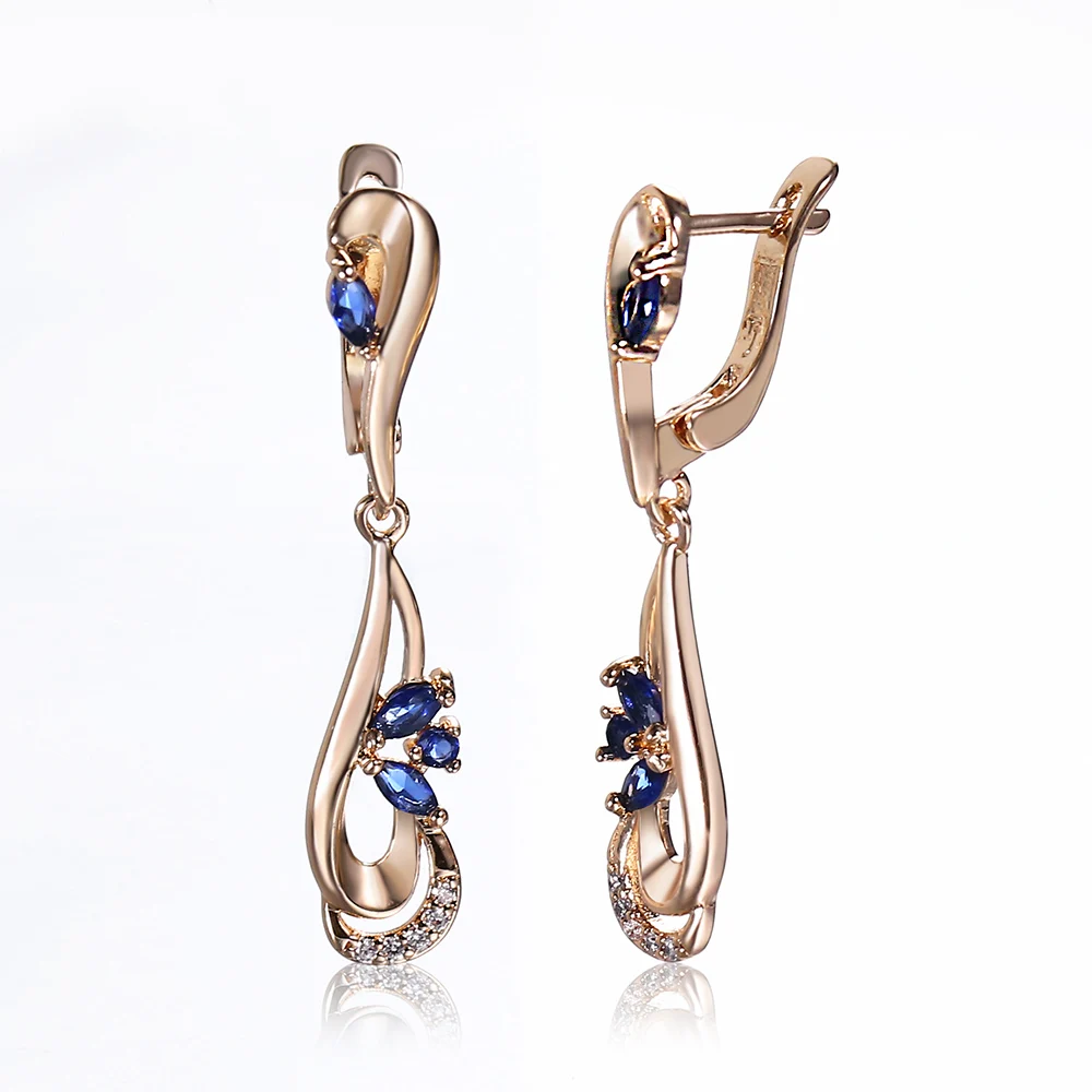

New Blue Cubic Zirconia Plant Drop Earrings for Women Girls Fashion Earrings 585 Rose Gold Stud Color Earrings Best Gifts DGE312