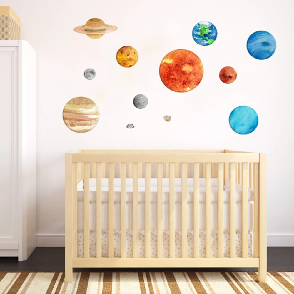 Bright Solar System Wall Stickers Glow in The Dark Sun with 9 Planets Glowing Ceiling Decals Shining Space Decoration for Home | Дом и сад