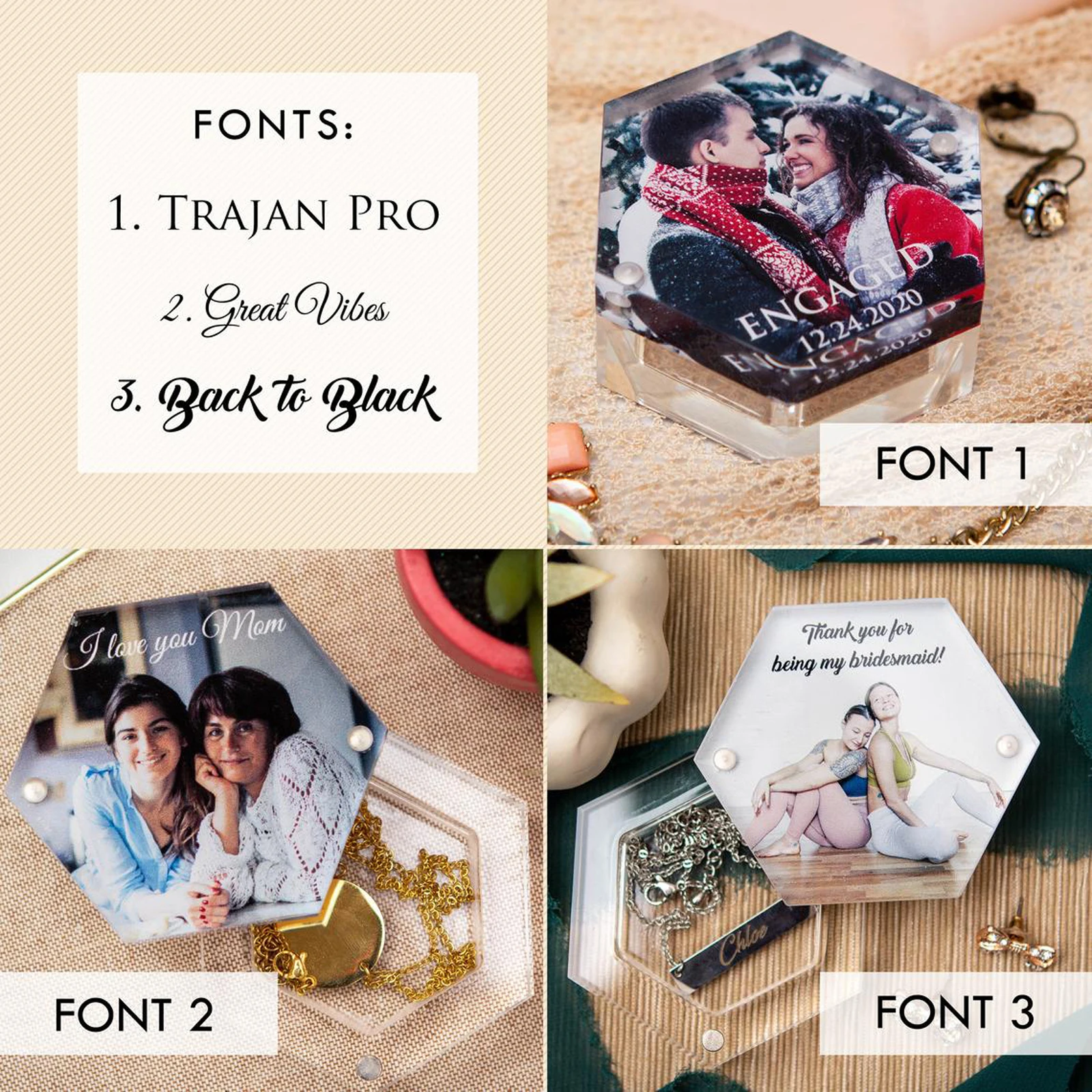 Acrylic Hexagon Box Custom Your Memorial Photo Print Text Engagement Proposal Ring Holder Wedding Rings Bearer Transparent Boxes