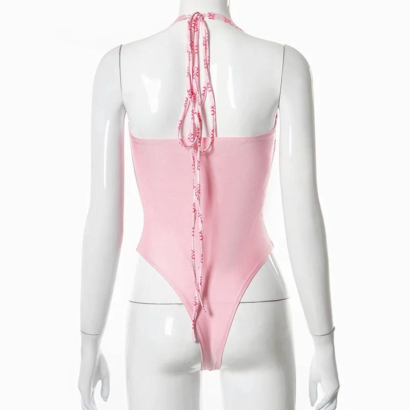 

Deep V Neck Graffiti Bodysuit Womens Sexy Halter Jumpsuits Birthday Rompers Bodycon Stretchy Midnight Club Summer 2021 Hot Party