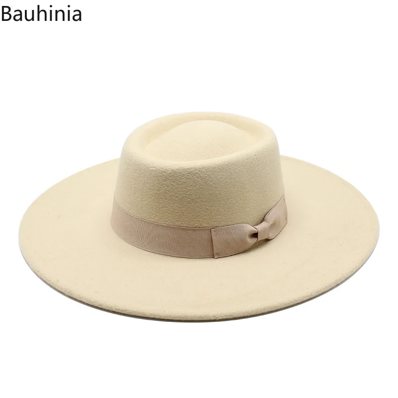 

Шляпа фетровая в британском стиле женская, Классическая шерстяная шапка с широкими полями 9,5 см, с бантом, для церкви и свадеб, Осень-зима