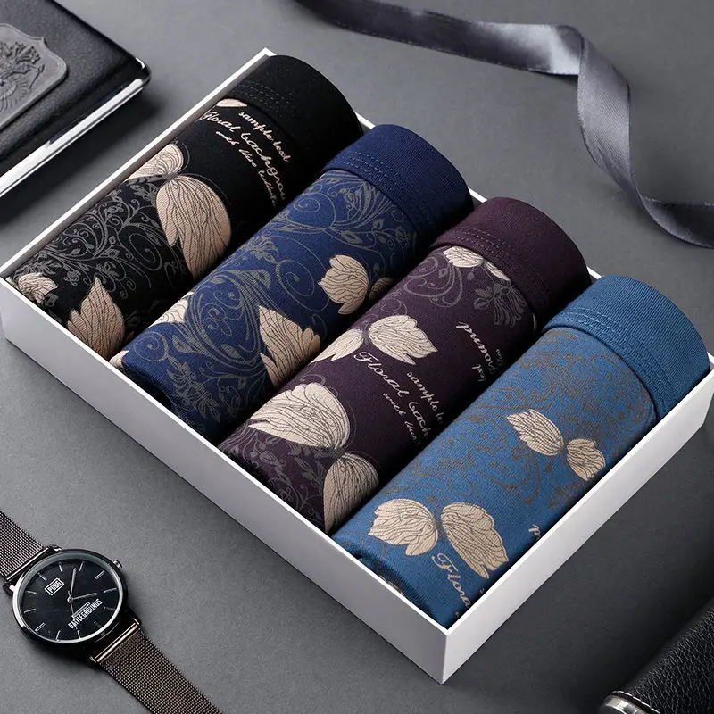 

Hot 4pc/Lot Underwear Men Cotton Boxer Homme Brand Underpants Male Panties Breathbale Shorts U Convex Pouch Plus Size L-4XL