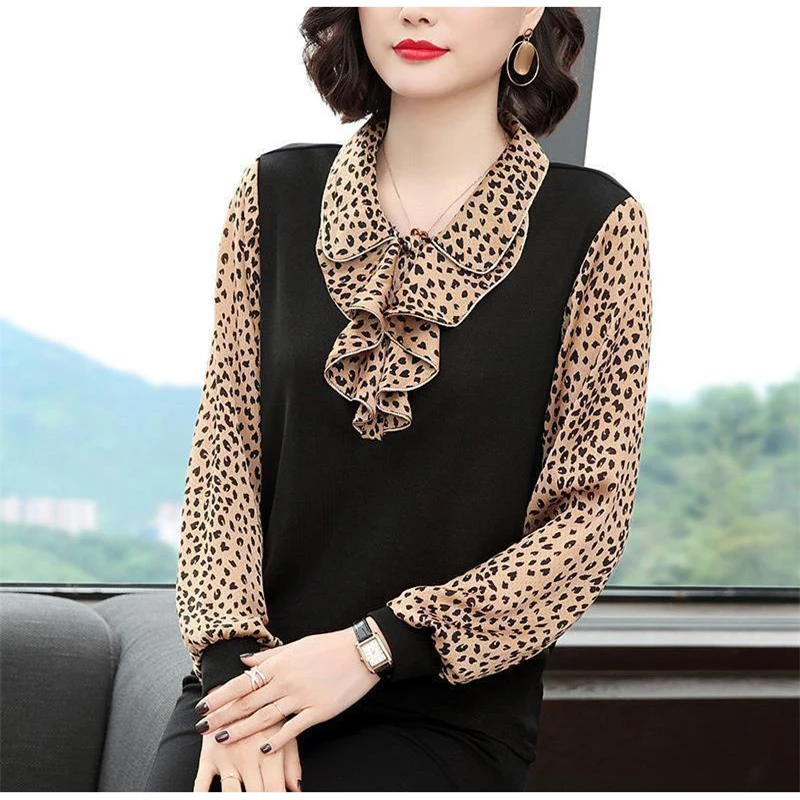 Элегантная Свободная рубашка в горошек с длинным рукавом и принтом Женская