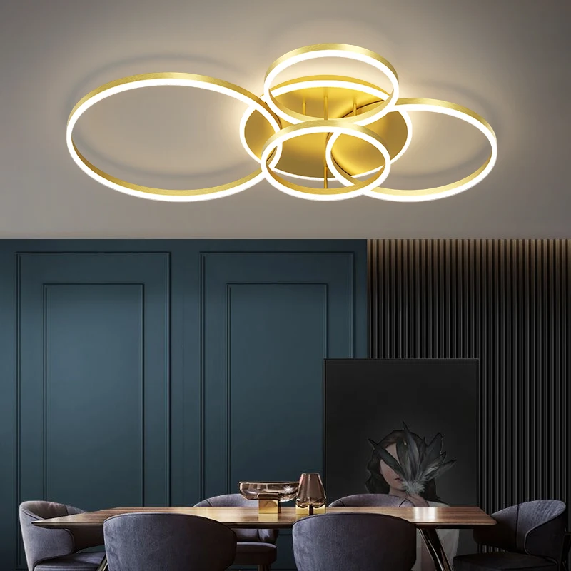 $70.00 NEO Gleam 2/3/5/6 Circle Rings Modern led ceiling Lights For living Room Bedroom Study Room White/Brown Color ceiling Lamp