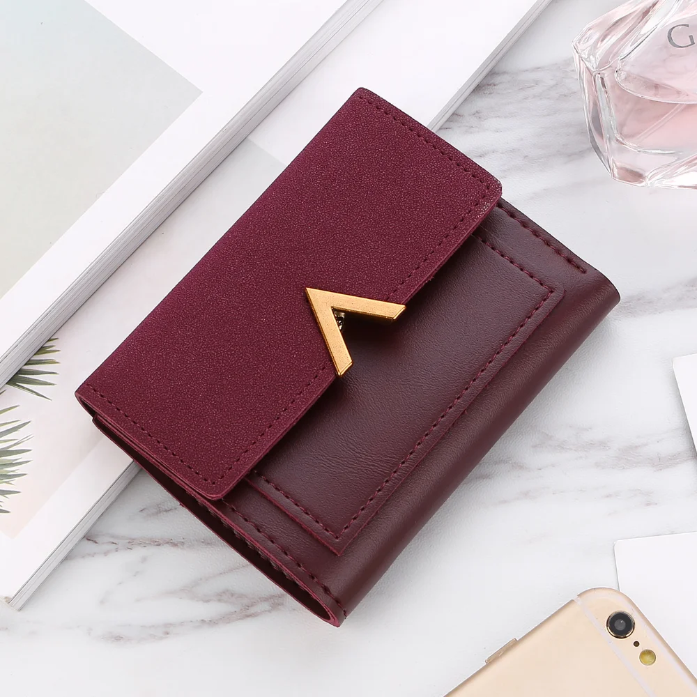 

Women Retro Frosted Small Wallets PU Leather Stitching Short Wallets Student Simple Buckle Coin Purse Fashion 3 Fold Card Holder