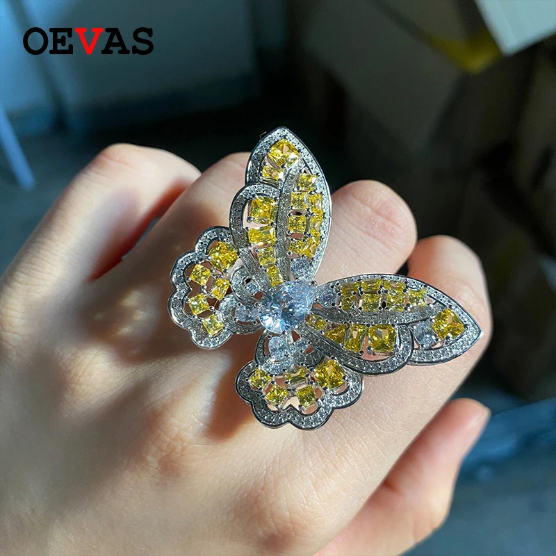 

Женские кольца с желтыми бабочками OEVAS, кольца из стерлингового серебра 925 пробы с цирконием, свадебные украшения для вечеринок