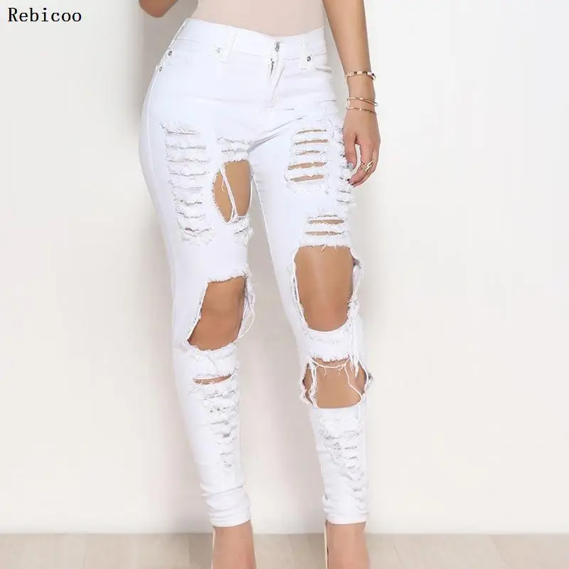Женские джинсы с дырками повседневные Модные индивидуальные узкие эластичные