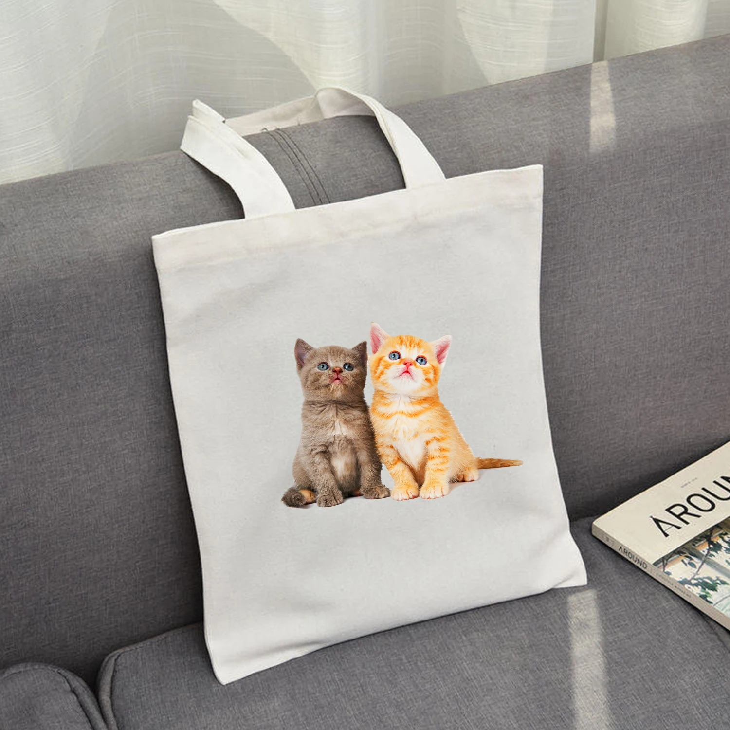 

Модная женская Холщовая Сумка-тоут 2020, сумка для покупок с милым мультяшным котом, сумки на плечо для студенток, с собакой и животными, Ориги...