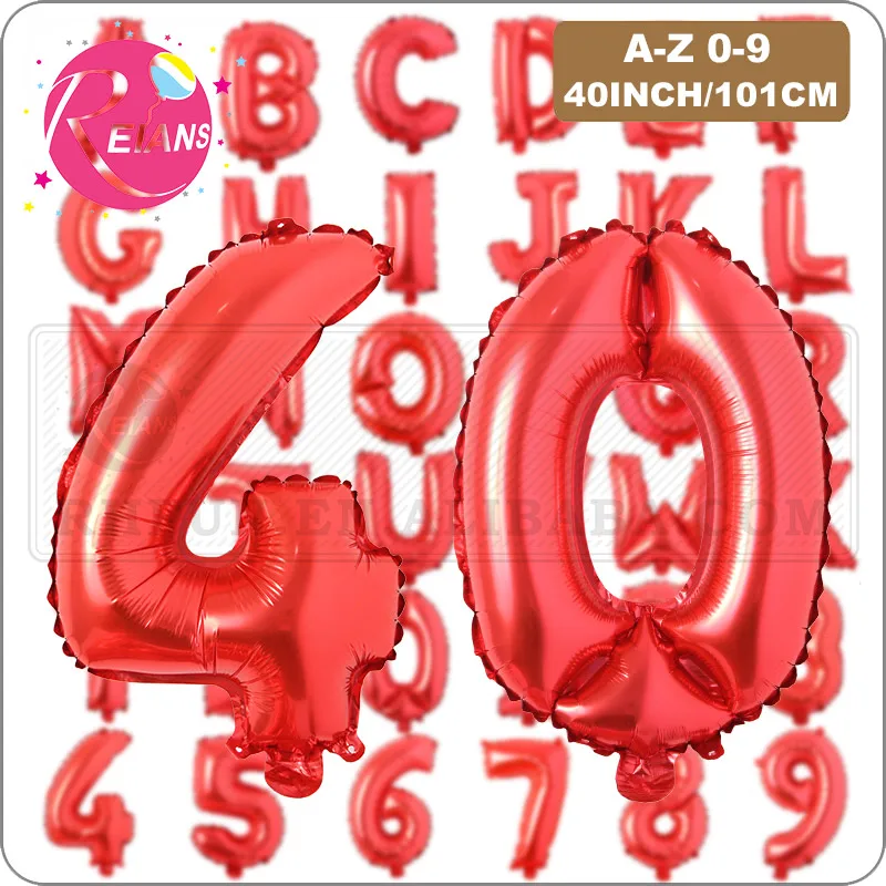 Большие 40-дюймовые красные воздушные шары из алюминиевой фольги с цифрами и буквами 0-9 Воздушные шары ко дню рождения, украшение для свадебн...