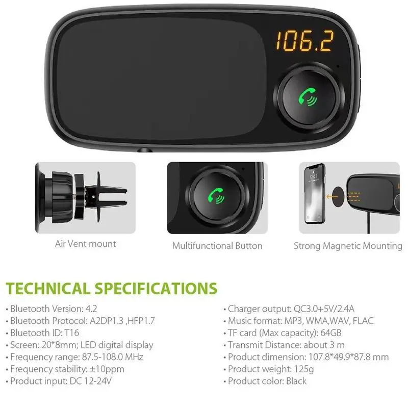 Автомобильный Зарядное устройство вызова в режиме свободных рук Dual USB Bluetooth